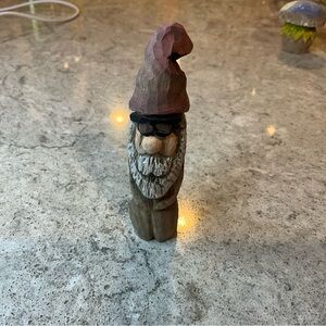 Charming Wooden Gnome with Red Hat
